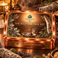 Chaitanya Global Sacred Smudge Kit — copper tin with smoke and brass dhuni lid