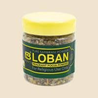 MB Products Loban Sambrani Powder jar on a warm ivory background