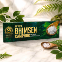 Natural Bhimsen Camphor Incense box with camphor crystals and leaves