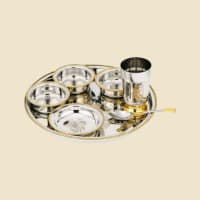 Copper and Steel Two-Tone Thali Set on a warm ivory background