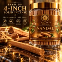 Sandal solid bambooless incense stick beside the glass jar with sandalwood
