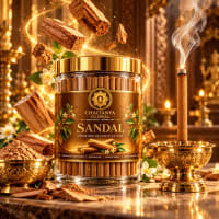 Sandal Bambooless Incense jar with sandalwood and a brass lamp