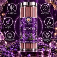 Lavender Bambooless Incense jar with icons: bamboo free, extended burn, pure lavender, handcrafted