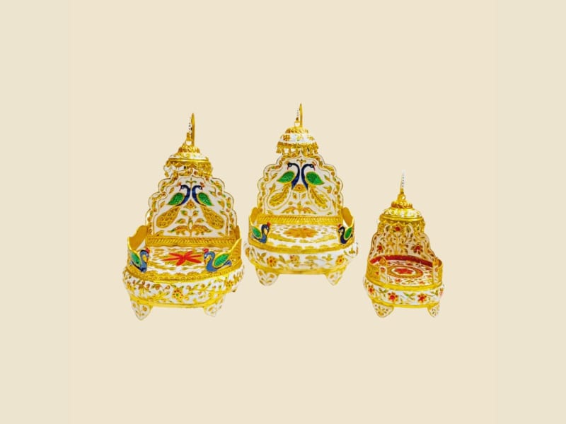 Meenakari Brass Sinhasan on a warm ivory background