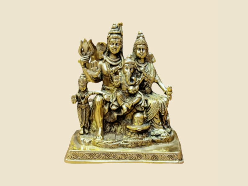Brass Shiv Parivar, Antique on a warm ivory background