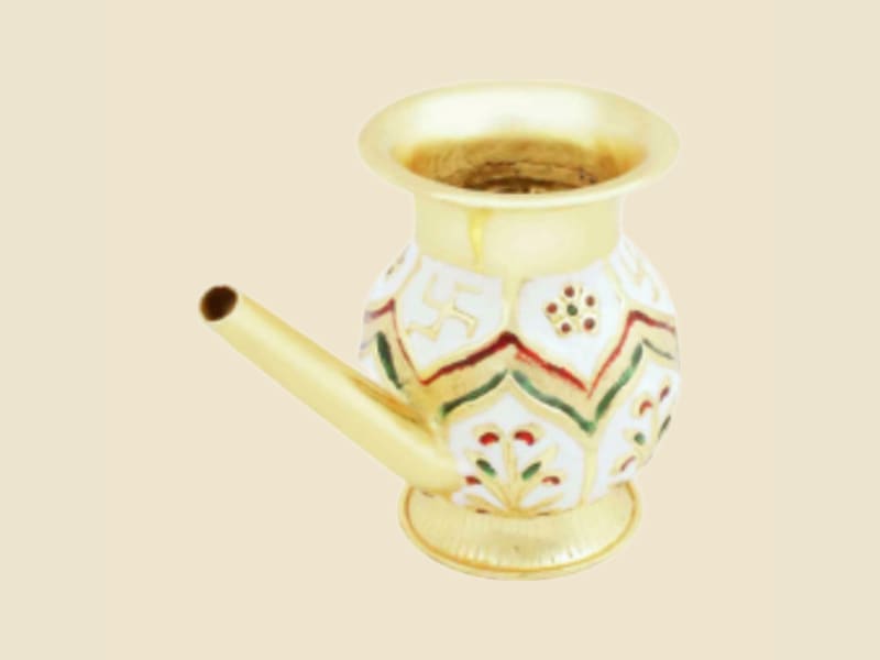 Meenakari Lota with Pipe Spout on a warm ivory background