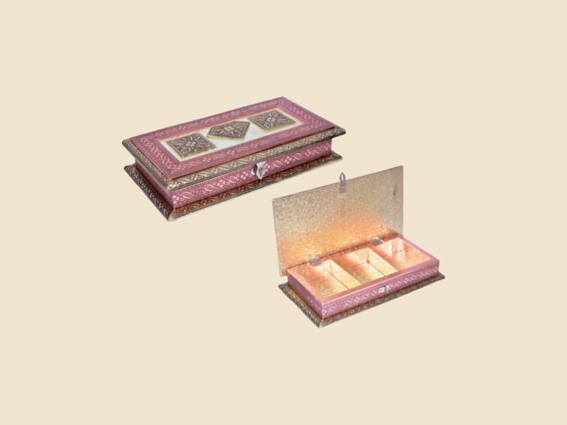 Pink Oxidised Box on a warm ivory background