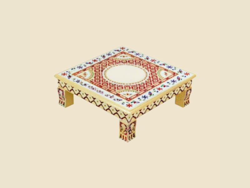 Meenakari Chowki, Kalash Motif on a warm ivory background
