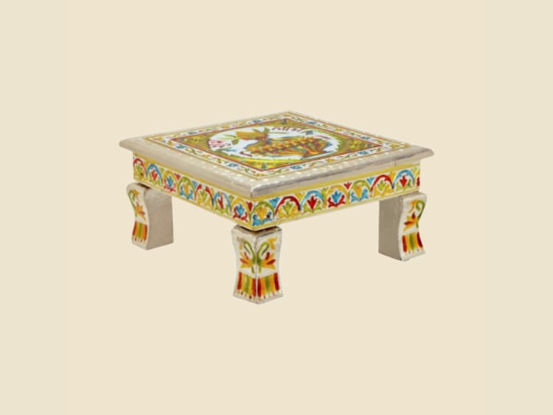 Meenakari Chowki, Deer Motif on a warm ivory background