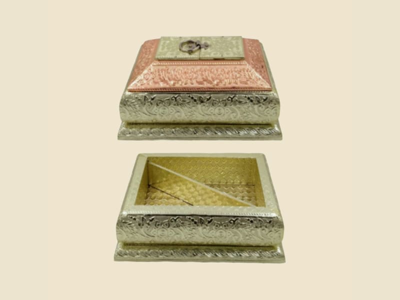 Silver-copper Box with Divider on a warm ivory background