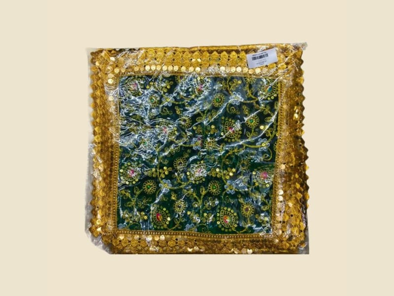 Embroidered Puja Chunri, Green, Size 9 (C12198718U) on a warm ivory background