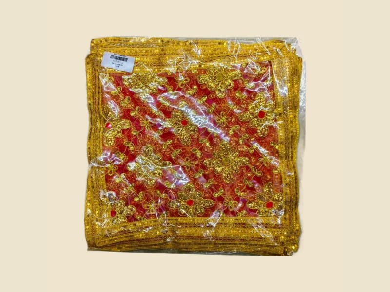 Embroidered Puja Chunri, Red, Size 9 (CI748336U) on a warm ivory background