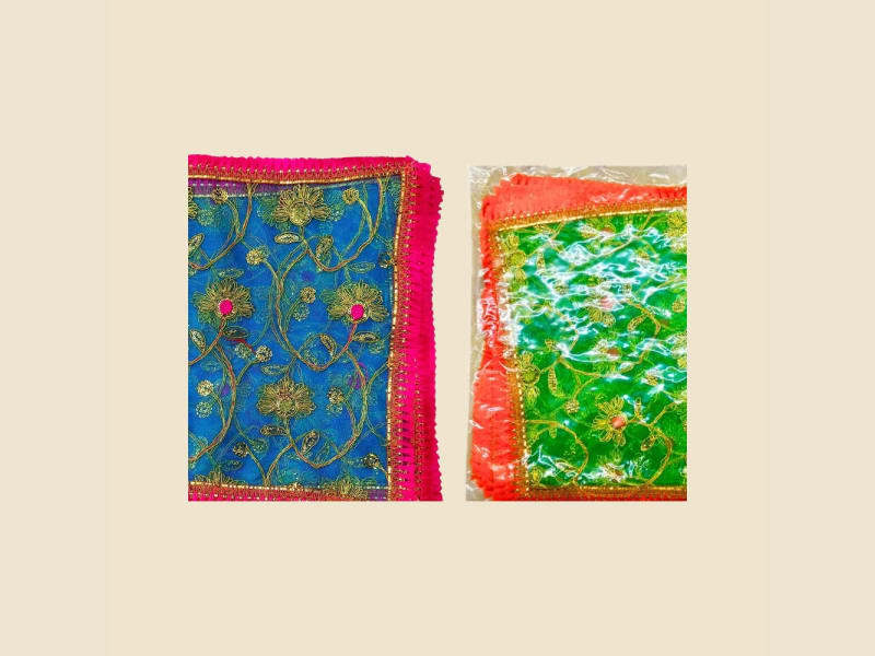 Embroidered Puja Chunri, Multicolour, Size 9 (CI683078U) on a warm ivory background