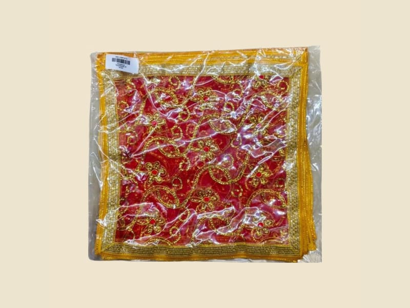 Embroidered Puja Chunri, Red, Size 9 (613872270) on a warm ivory background