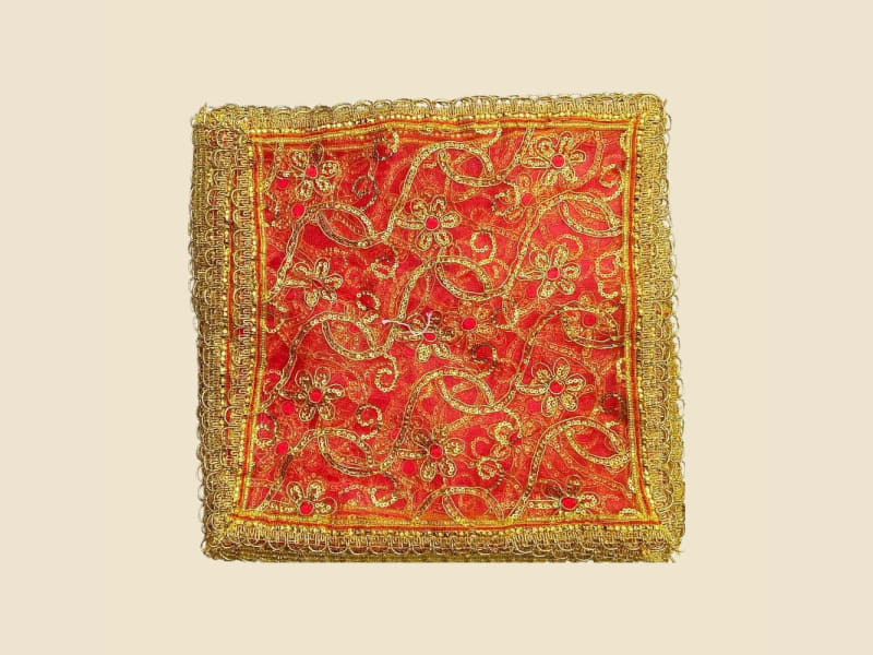 Embroidered Puja Chunri, Red, Size 9 (CI6036200) on a warm ivory background