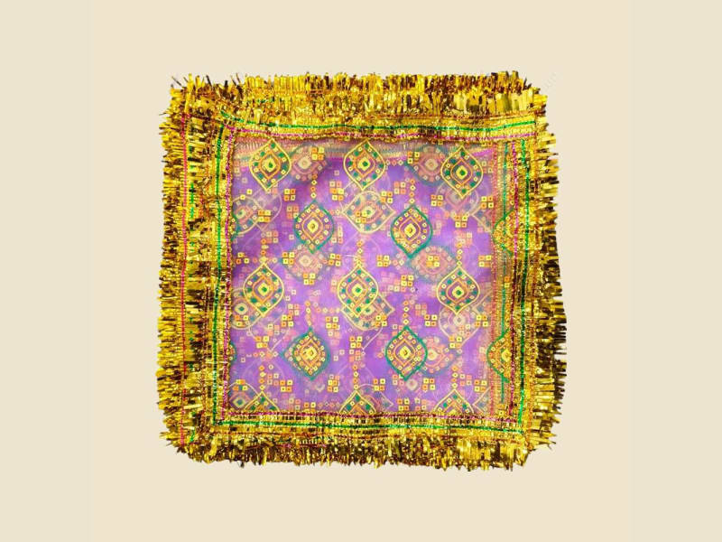 Embroidered Puja Chunri, Purple, Size 9 (CI172772U) on a warm ivory background