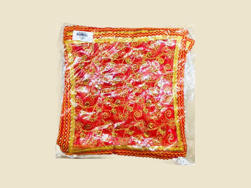 Embroidered Puja Chunri, Red, Size 9 (CI681307100U) on a warm ivory background