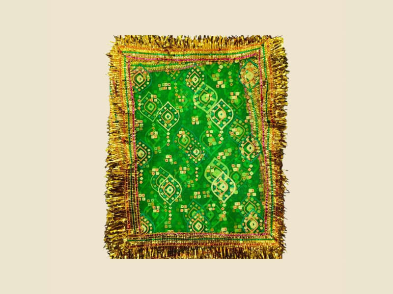 Embroidered Puja Chunri, Green, Size 12 (CL172772U) on a warm ivory background