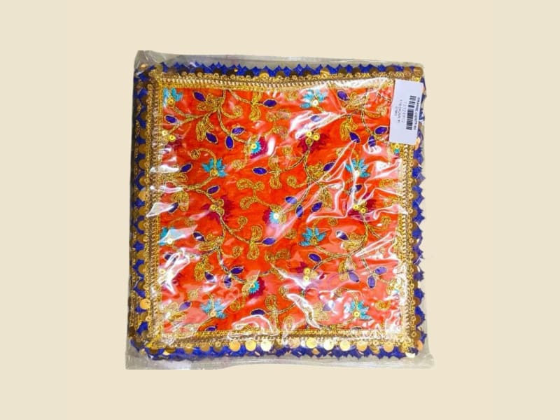 Embroidered Puja Chunri, Orange, Size 16 (CI239718U) on a warm ivory background
