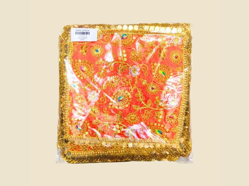 Embroidered Puja Chunri, Orange, Size 16 (CI2798718U) on a warm ivory background
