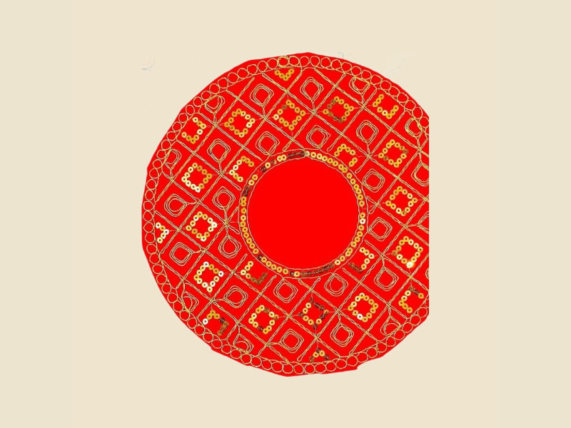 Round Puja Aasan, Red (CI 1783) on a warm ivory background