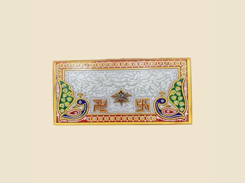Meenakari Marble Chowki, 4 x 8 in on a warm ivory background
