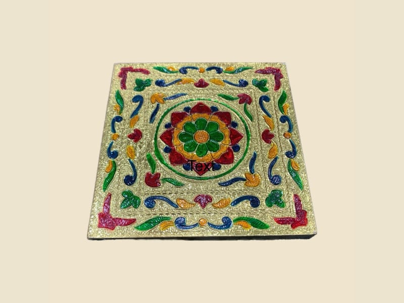 Wooden Meena Chowki, 5 x 5 in on a warm ivory background
