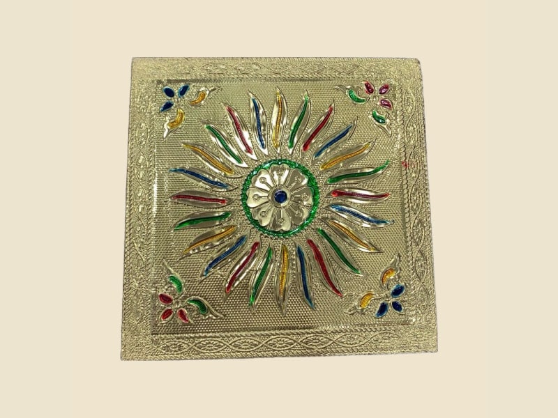 Wooden Meena Chowki, 6 x 6 in on a warm ivory background