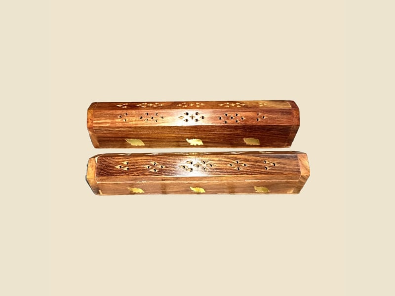 Wooden Agarbatti Box Holder on a warm ivory background