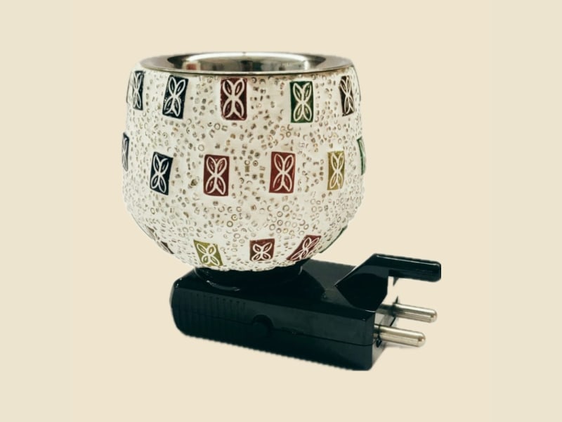 Mosaic Glass Electric Aroma Burner, A-002 on a warm ivory background