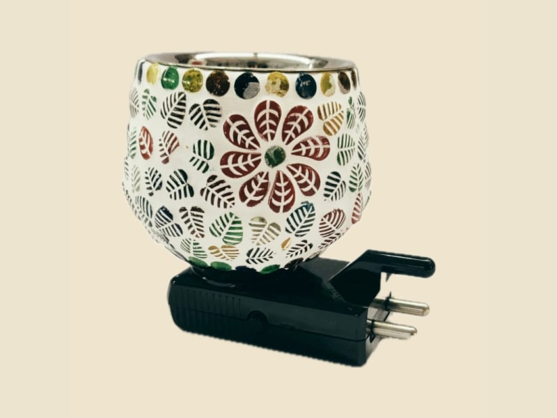Mosaic Glass Electric Aroma Burner, A-003 on a warm ivory background