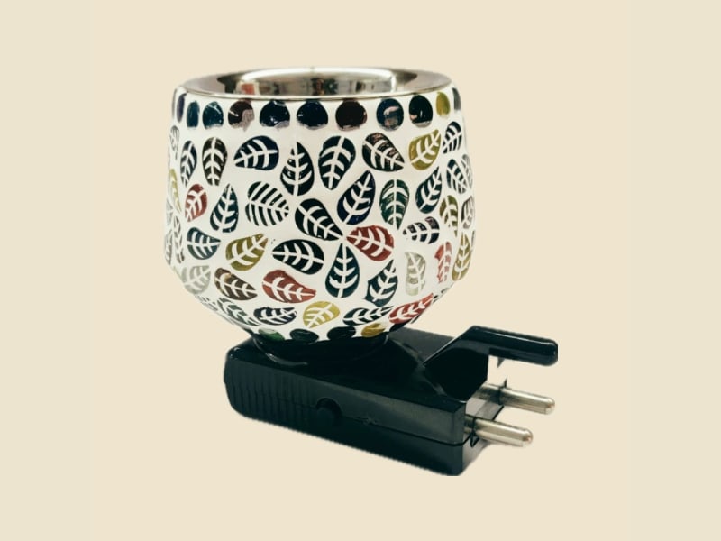 Mosaic Glass Electric Aroma Burner, A-001 on a warm ivory background