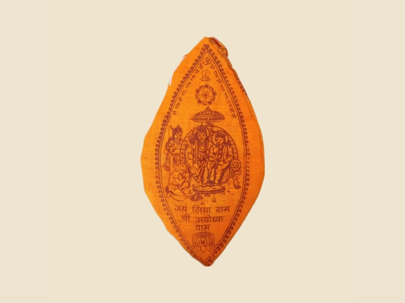 Hanuman Japa Mala Bag (Gaumukhi), Orange on a warm ivory background