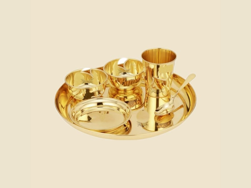 Classic Brass Thali Set on a warm ivory background