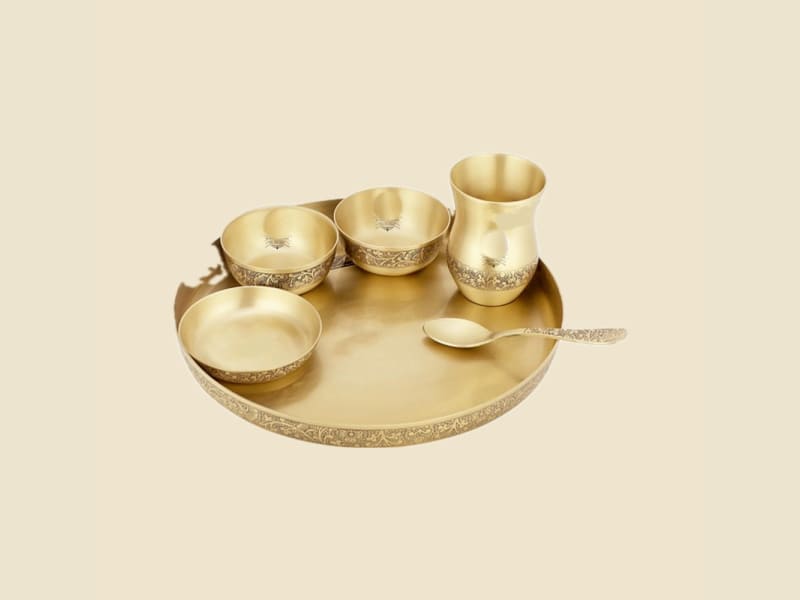 Pure Kansi Matt Etching Thali Set on a warm ivory background