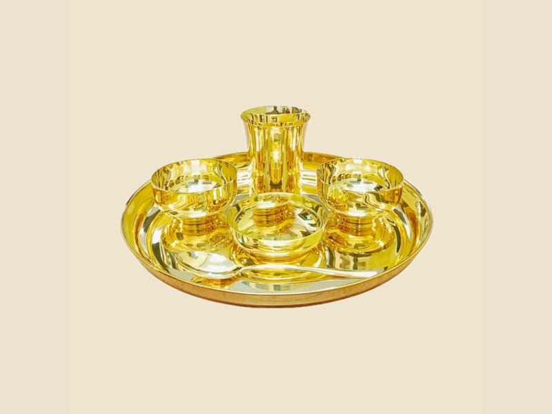 Brass Royal Thali Set on a warm ivory background