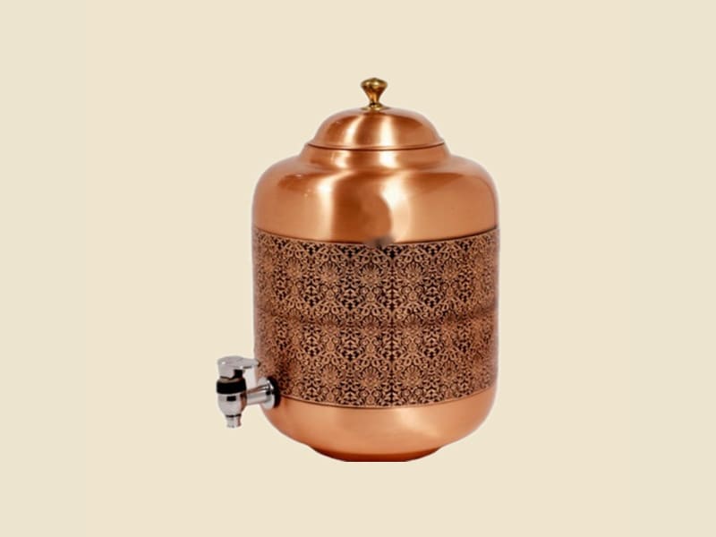 Copper Emerald Water Dispenser on a warm ivory background