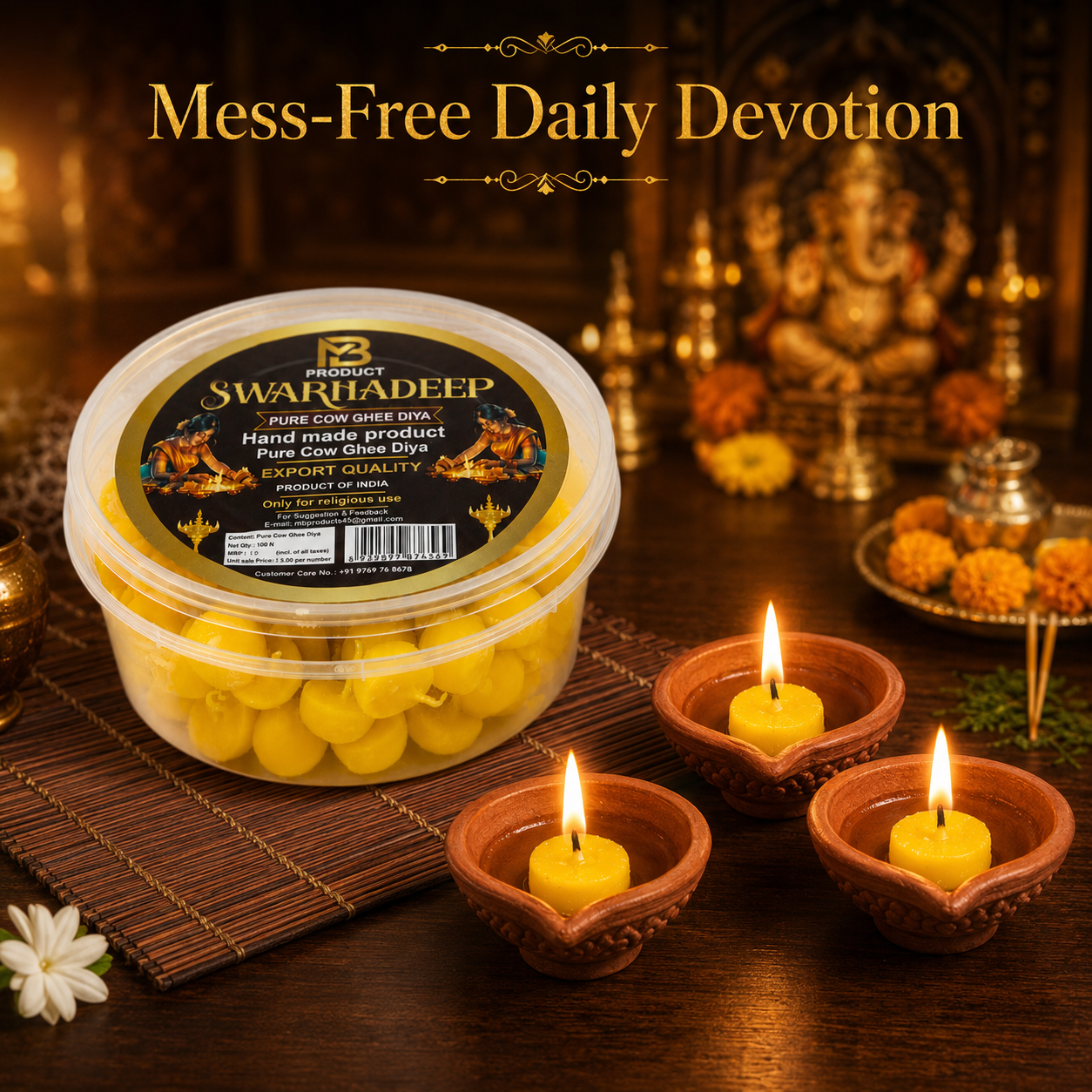 Swarnadeep Pure Cow Ghee Diya Battis for Daily Pooja (Ready to Use, 100 Pcs)