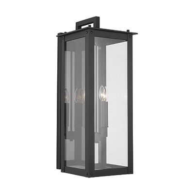 11"W x 29"H Outdoor 4-Light Clear Glass Wall Lantern in Black
