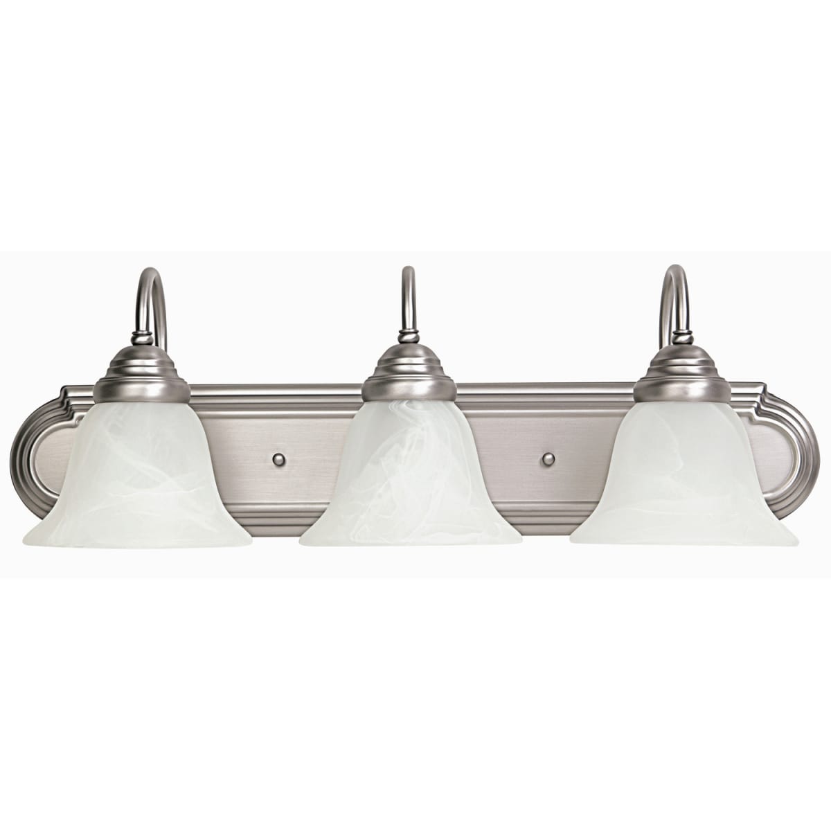 24" W x 8" H x 8" E 3-Light Vanity in Matte Nickel with White Faux Alabaster Glass Shades
