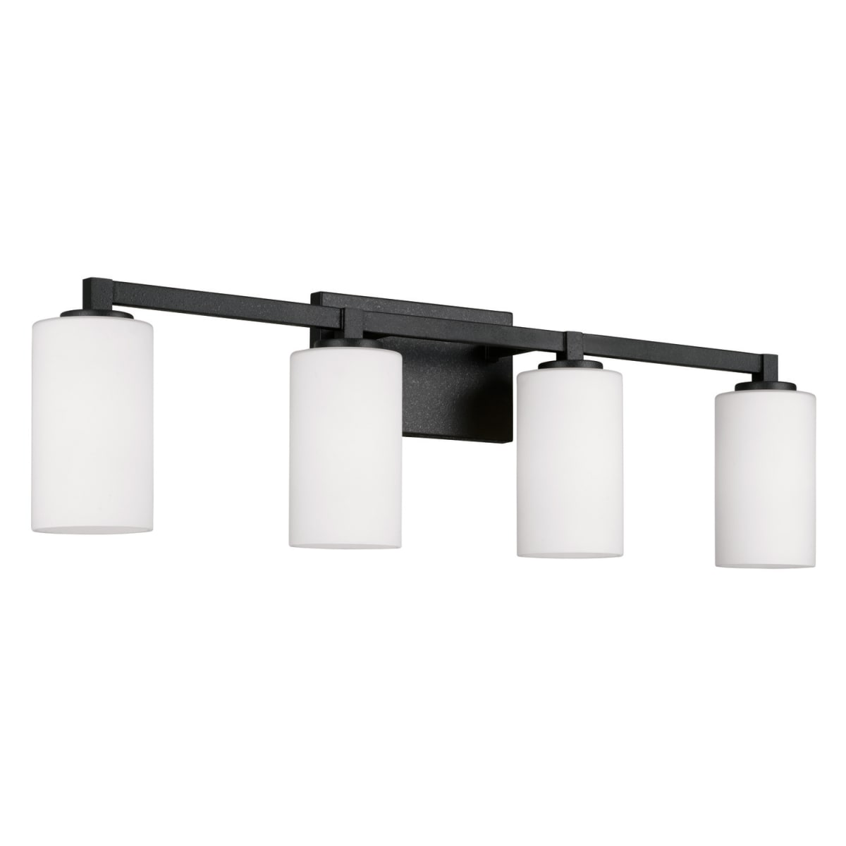 32.75"W x 9.5"H 4-Light Vanity in Black Iron with Soft White Glass