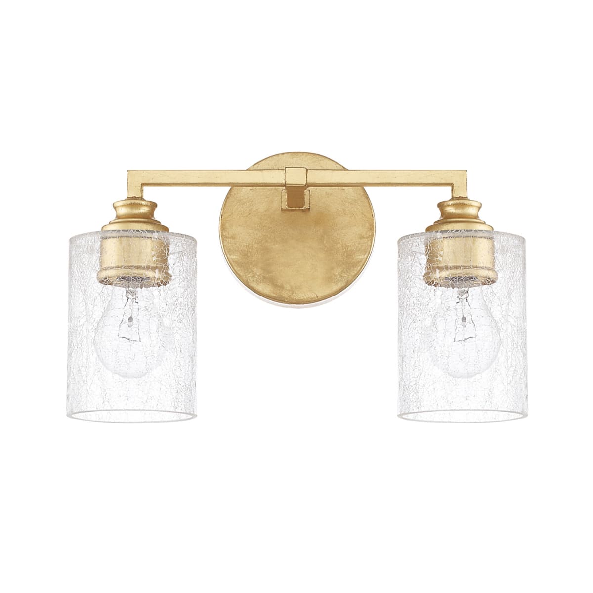 13" W x 9" H x 6" E 2-Light Vanity in Gold Leaf with Crackled Ice Glass Shades