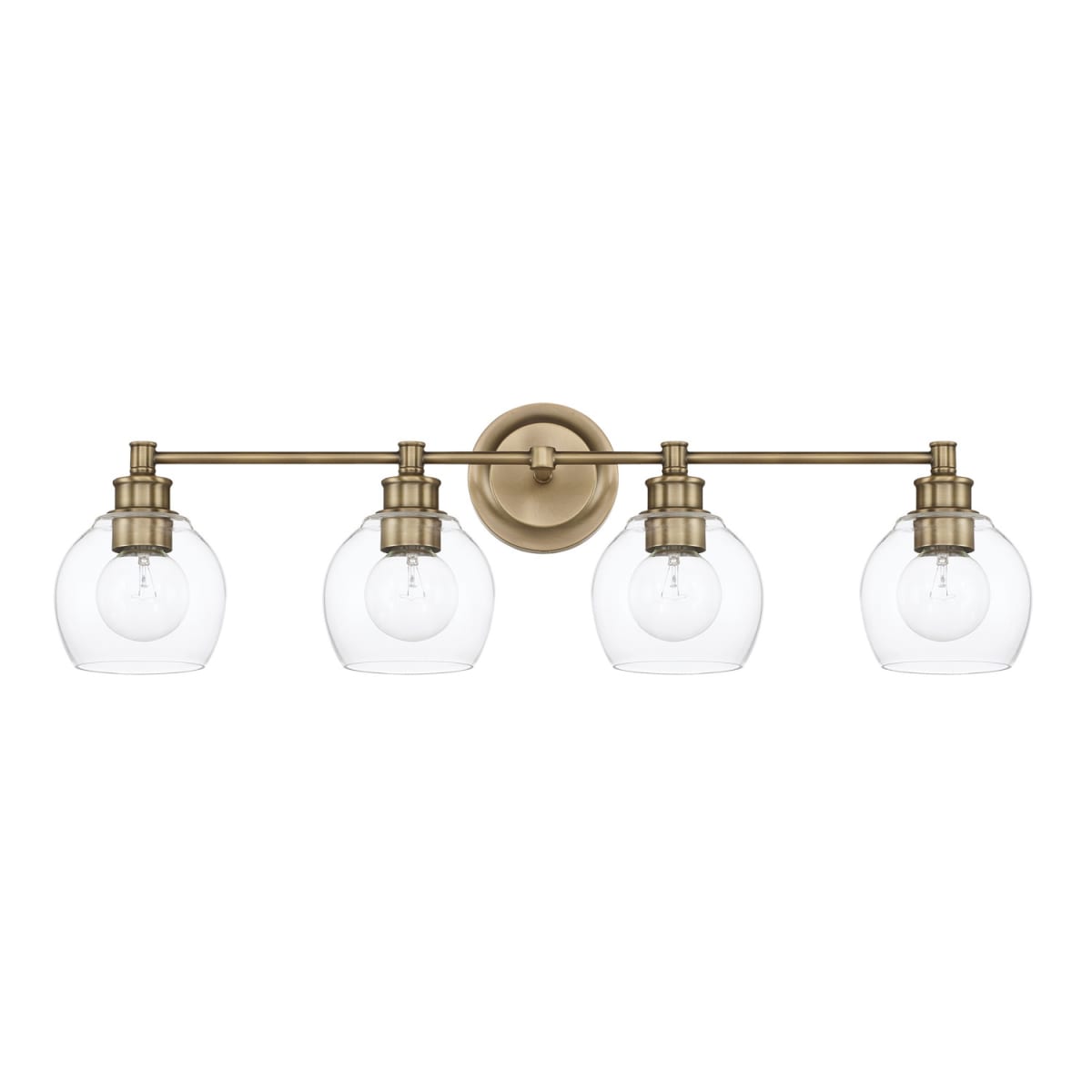 32" W x 10" H x 7" E 4-Light Clear Glass Vanity in Aged Brass