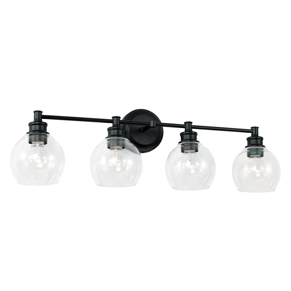 32" W x 10" H x 7" E 4-Light Clear Glass Vanity in Matte Black
