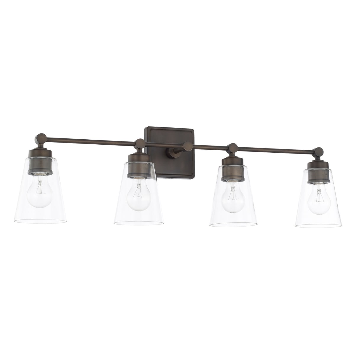 33" W x 10" H x 7" E 4-Light Vanity in Old Bronze with Clear Cone Glass Shades