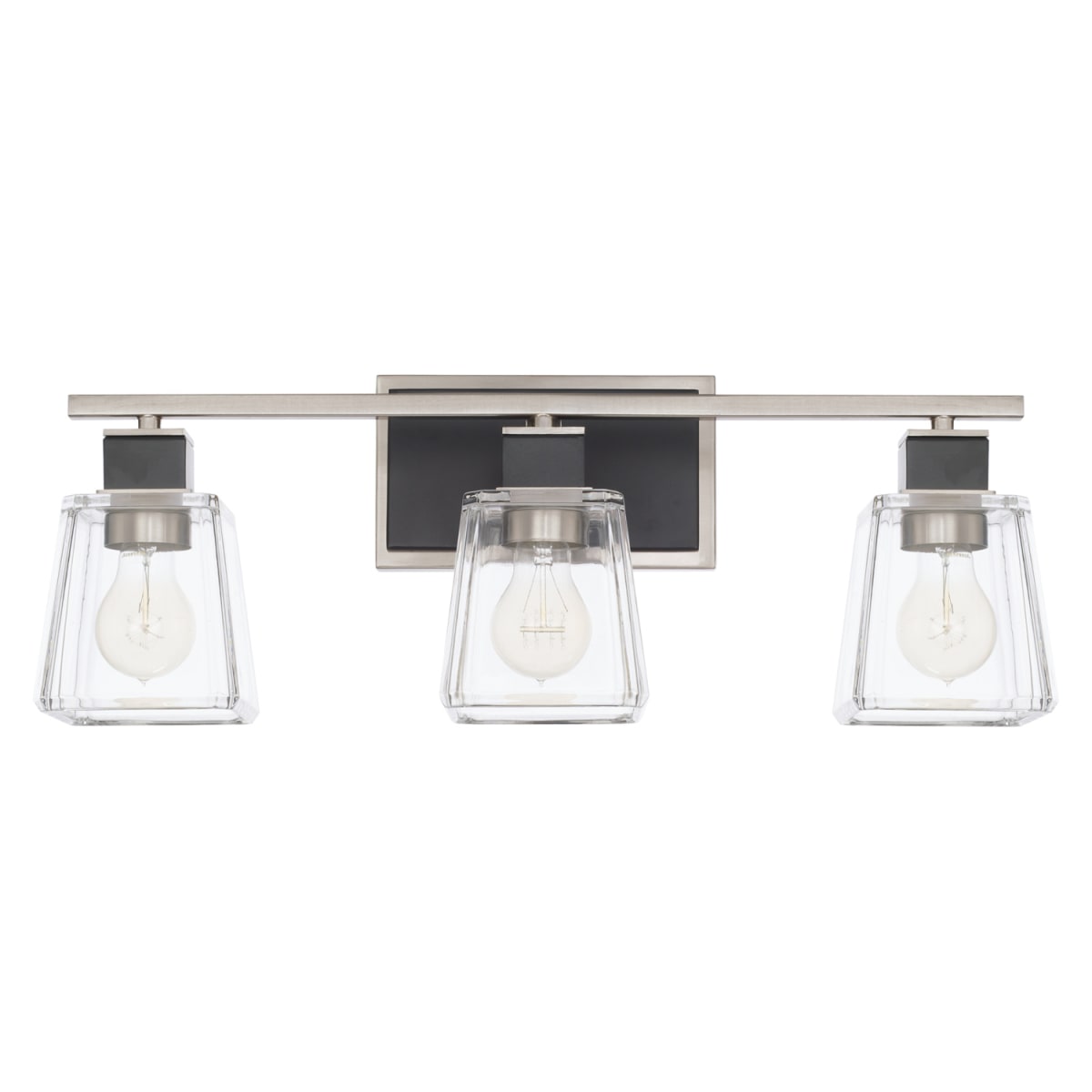 23" W x 9" H x 7" E 3-Light Clear Glass Vanity in Brushed Nickel and Matte Black