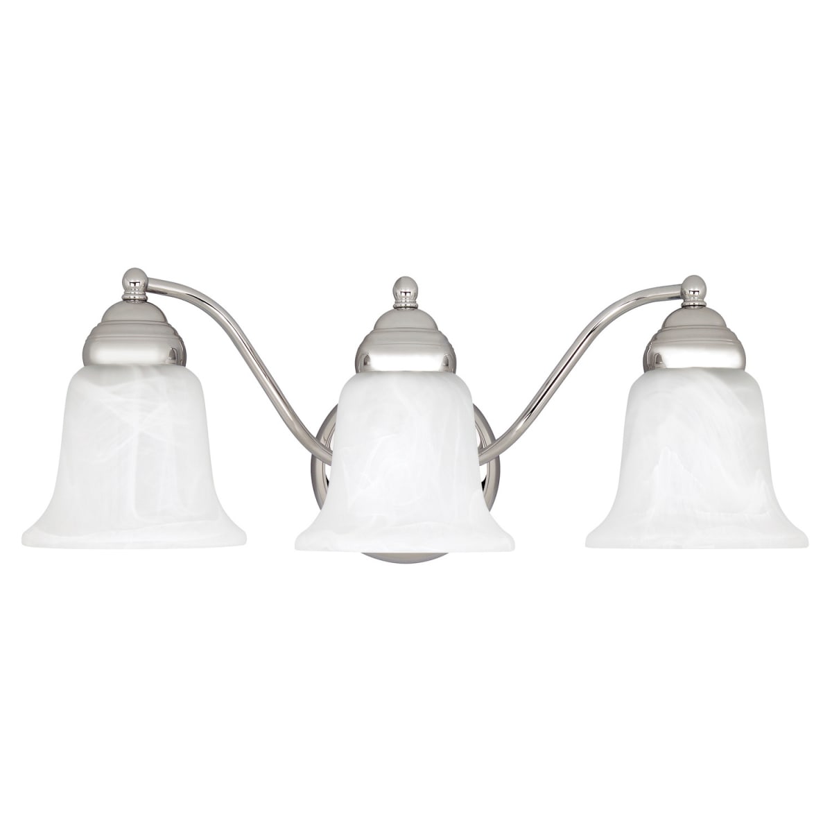 19" W x 7" H x 8.5" E 3-Light Vanity in Chrome with White Faux Alabaster Glass Shades