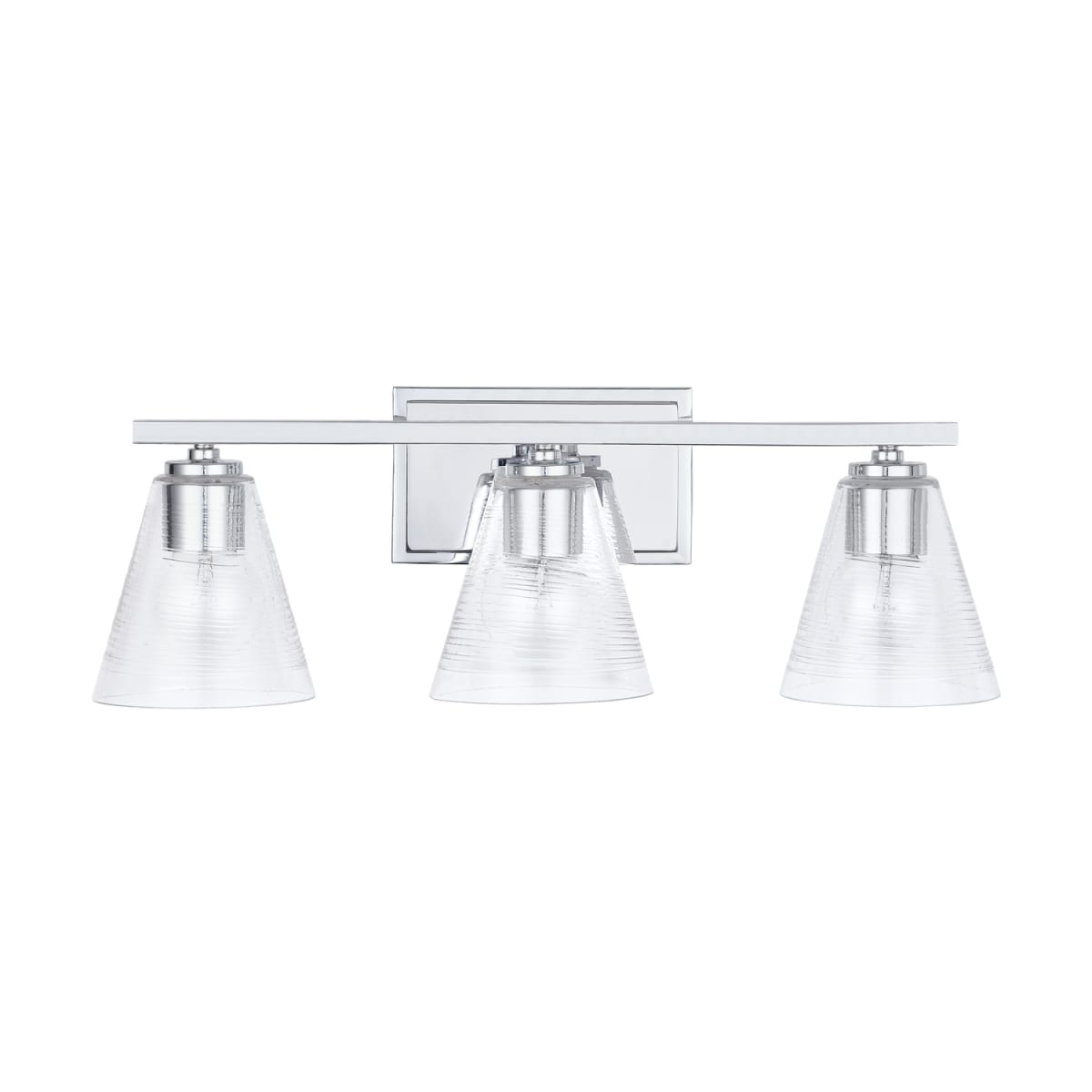 24" W x 8" H x 8" E 3-Light Vanity in Chrome with Clear Embossed Spiral Glass Shades