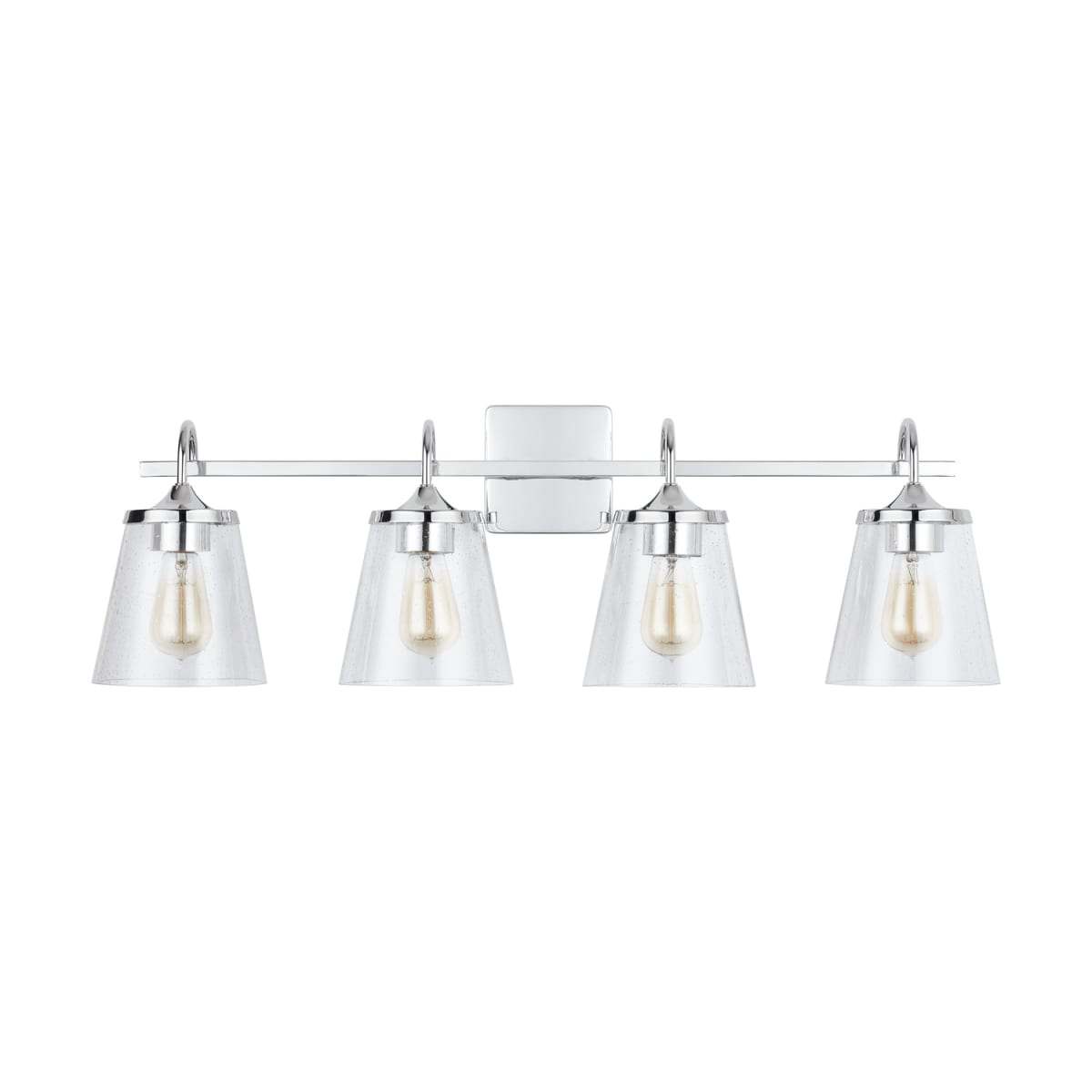 33" W x 10.5" H x 9" E 4-Light Vanity in Chrome with Clear Seeded Cone Glass Shades