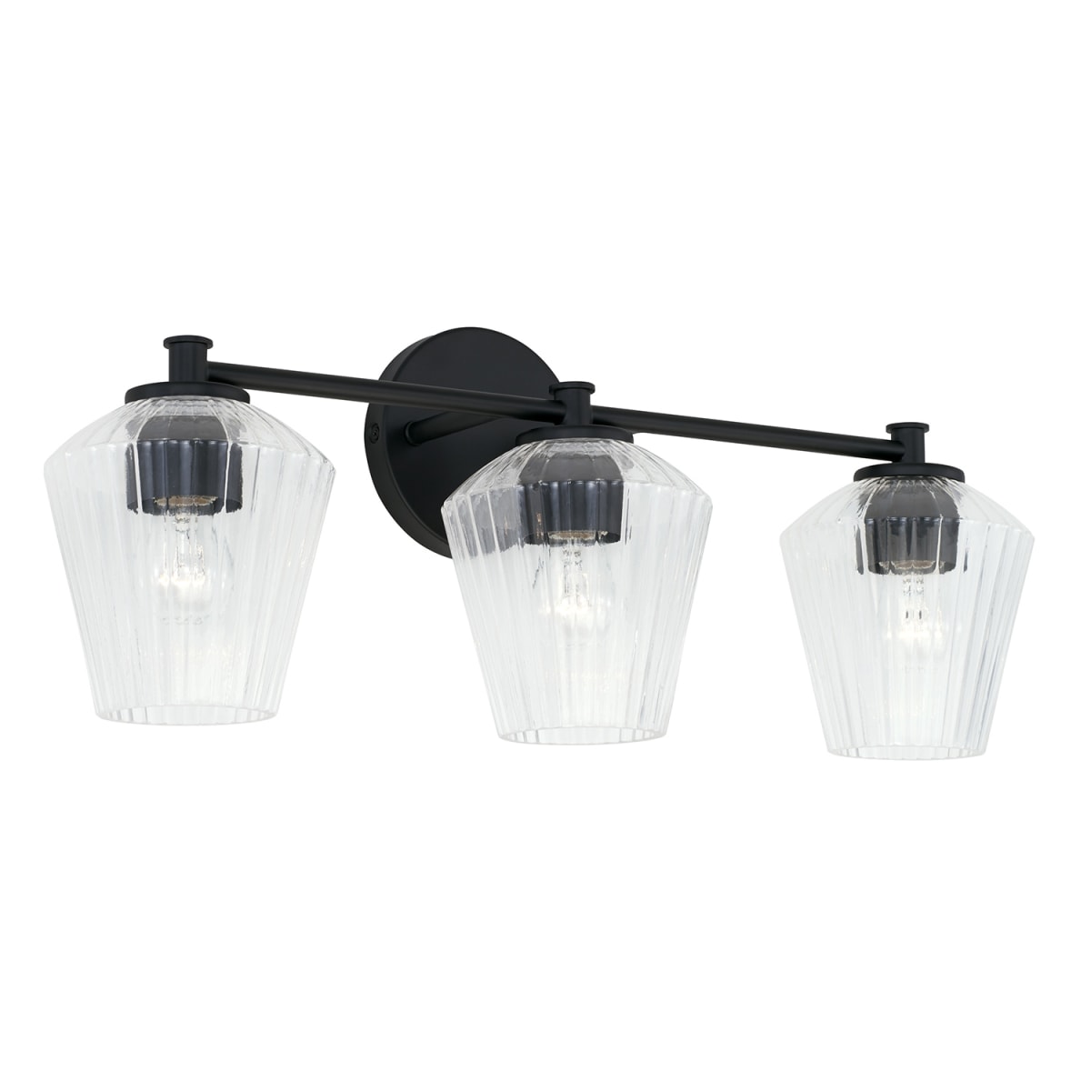 24" W x 9.5" H x 7" E 3-Light Vanity in Matte Black with Clear Fluted Glass
